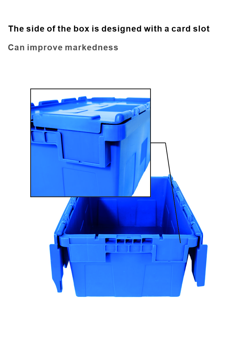 Customized Logo Plastic Turnover Box for Vegetable and Fruit Attached Lid Moving Crate
