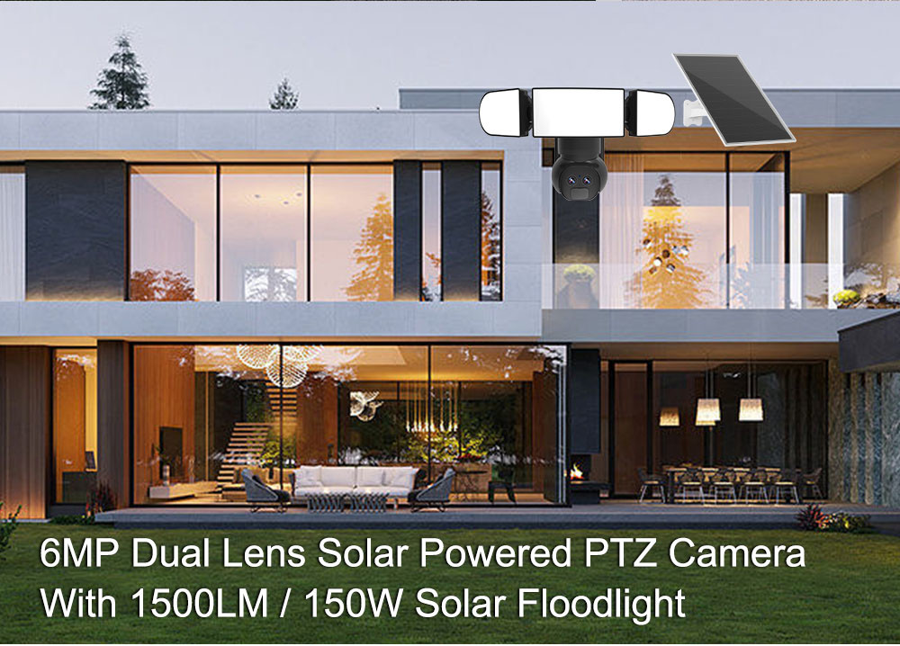 WiFi 4MP Dual Lens Security Camera 12X Hybrid Zoom 1500 Lumens Solar Floodlight Camera