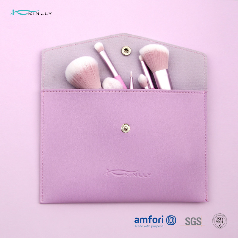 Purple Travel 9pcs Plastic Makeup Brushes With PU Pouch