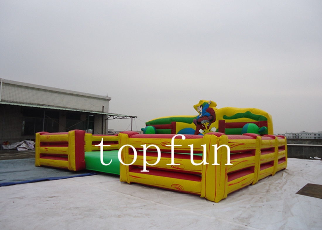 Yellow Machine Inflatable Rodeo Bull Arena 0.55mm Tarpaulin For Amusement Park