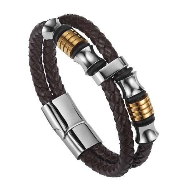 Buy cheap High quality body jewelry double stainless steel woven leather bracelet with magnetic clasp from wholesalers
