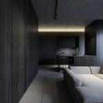 Apartment Black Wood Grain Kitchen Cabinets Melamine Dark Grey Wood Grain