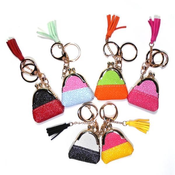 Buy cheap Hand Stitched Glitter Leather 5x5.5x2cm Small Coin Purse Wallet Keychain For Gifits from wholesalers