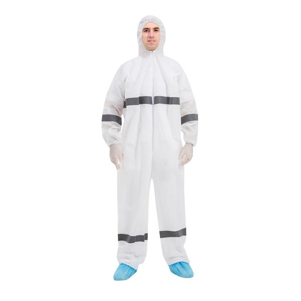 Buy cheap ISO13485 FDA SMS PP Disposable Protective Coverall 45-70gsm With Reflective Strips from wholesalers