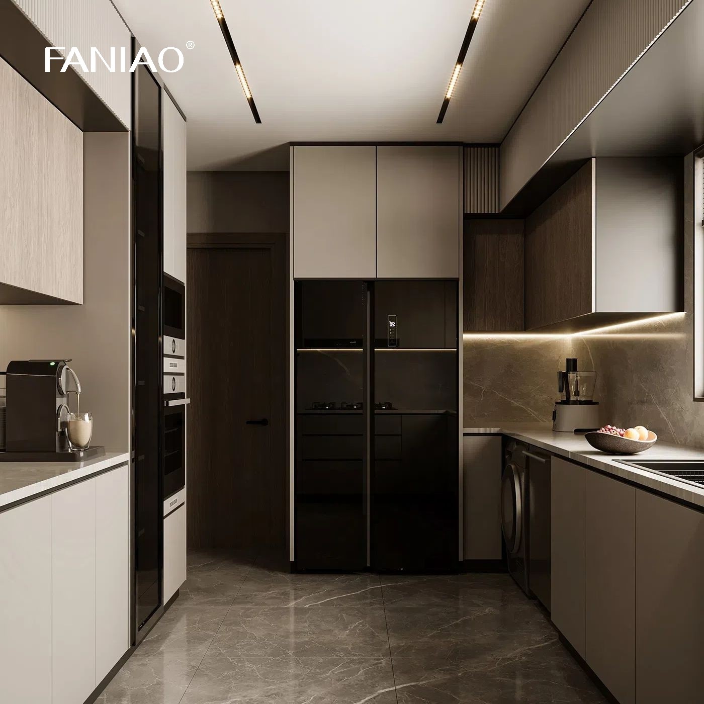 Wholesale White Modern U Shaped Kitchen Design Melamine Kitchen Cabinets Wooden Villa Kitchen Cabinet Set