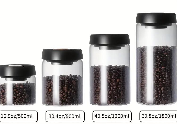 1800ML Clear Vacuumized Glass Coffee Jar Black Lid Sealed Storage Jar