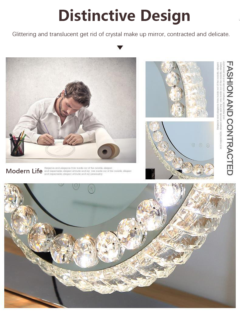 LED Light Up Makeup Mirror Crystal Vanity Mirror Hollywood Style