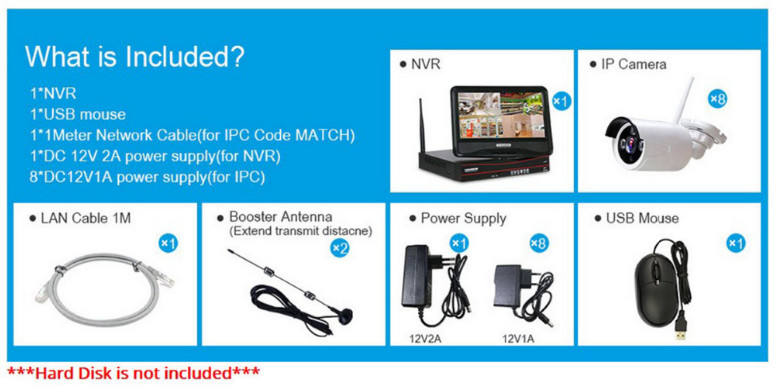 960P WiFi CCTV Camera Kit , 4 Camera Wireless Security System Easy Install