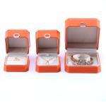 Square Orange PU Leather Jewelry Packaging Box for Necklace Bracelet and Wedding