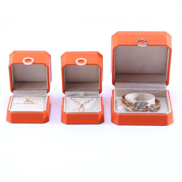 Square Orange PU Leather Jewelry Packaging Box for Necklace Bracelet and Wedding