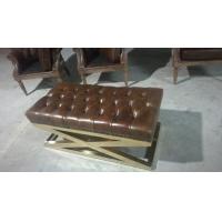 Buy cheap Camel Distressed Genuine Leather Ottoman Coffee Table With Golden Metal Legs product