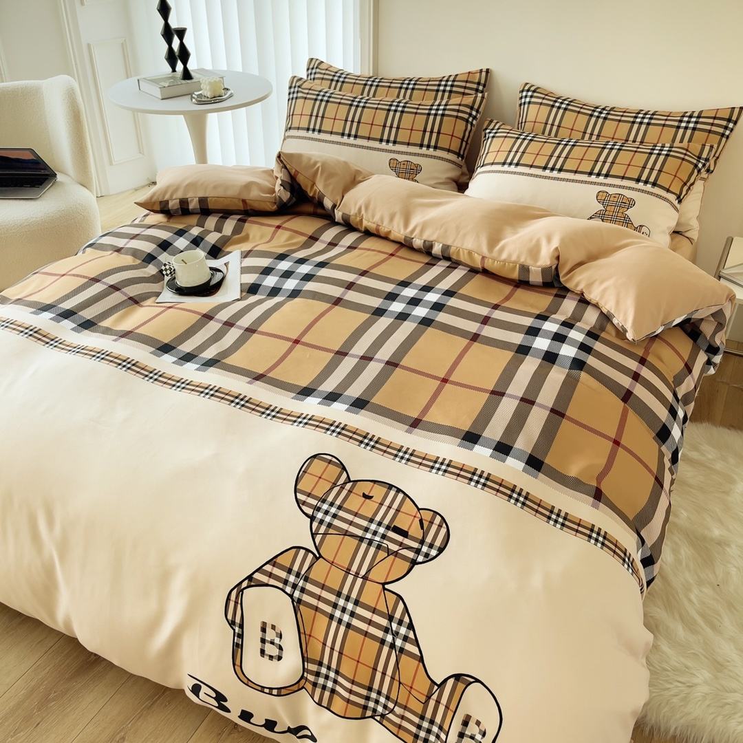 Grid Twin Size Duvet Cover Bed Sheet Bedding Set 4-In-1 Brushed Cotton Nondisposable
