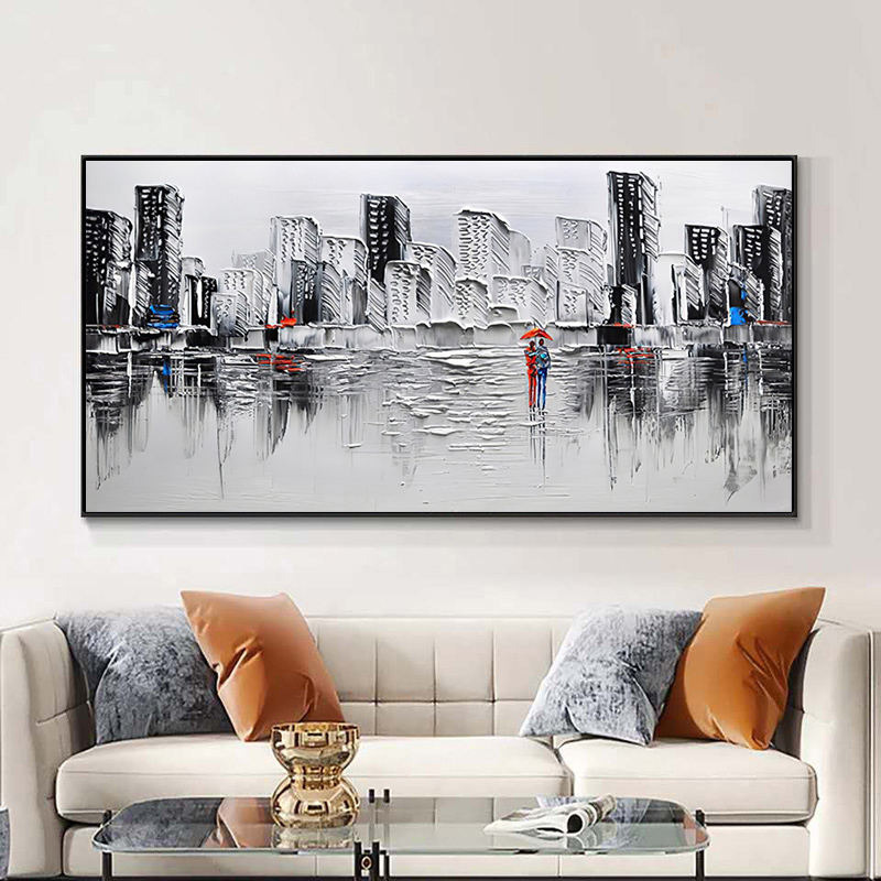 Home Decor Canvas Frame Hand Painted Wall Art Modern City Landscape Artwork Canvas Oil Paintings Abstract