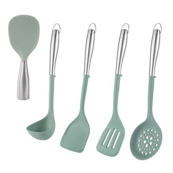 Buy cheap 5Pcs Non-stick Kitchen Utensil Silicone Cooking Utensil Set Silicone Cookware Kitchen Tools Gift with Stainless Handle from wholesalers