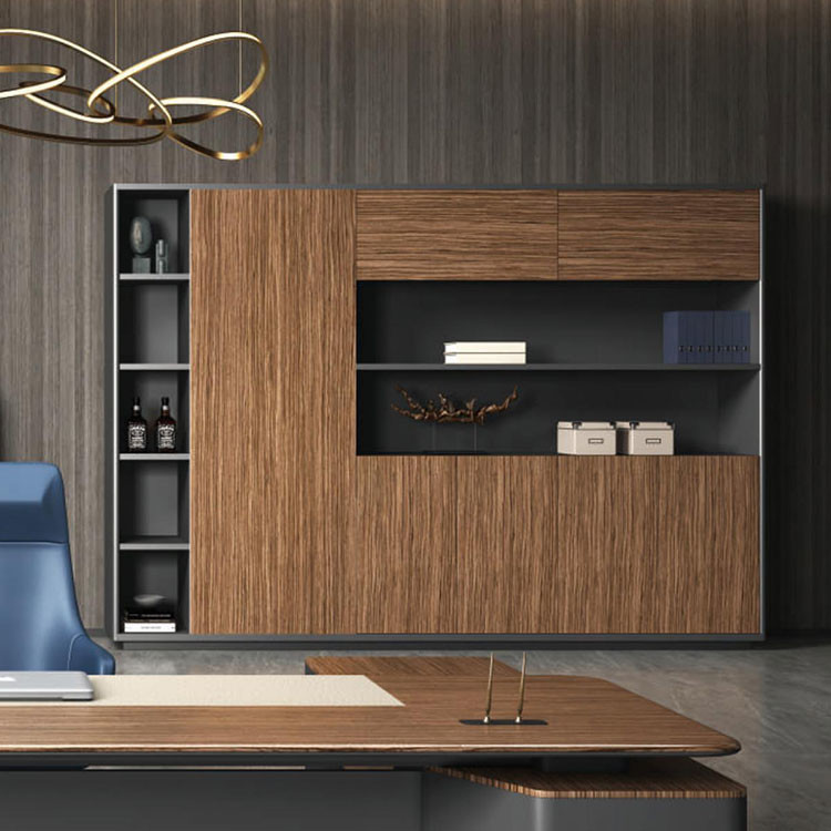 Dark 4 Tier Office Wooden Filing Cabinets Storage Cabinet With Shelves