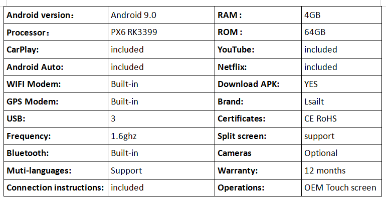 Lsailt PX6 4GB CarPlay&Android video interface with Netflix , YouTube, Android Auto for 2018-now Patrol Y62