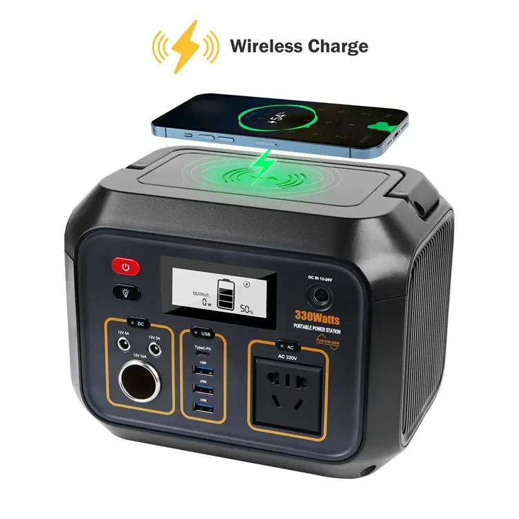 Self Driving Camping Portable Power Station 330W 317.4Wh Wireless Charging Power Station