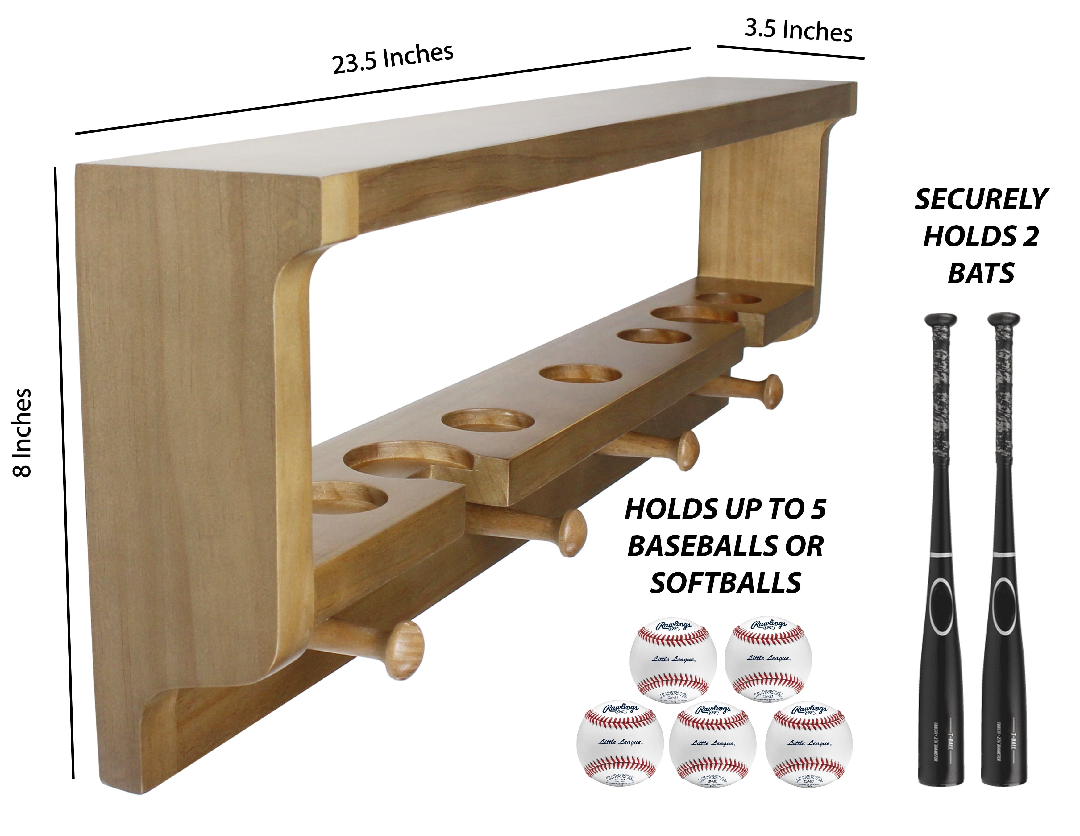 Premier Baseball and Softball All in 1 Trophy Shelf Display- Baseball Bat Holder and Bat Rack for Balls, Bats,Metal