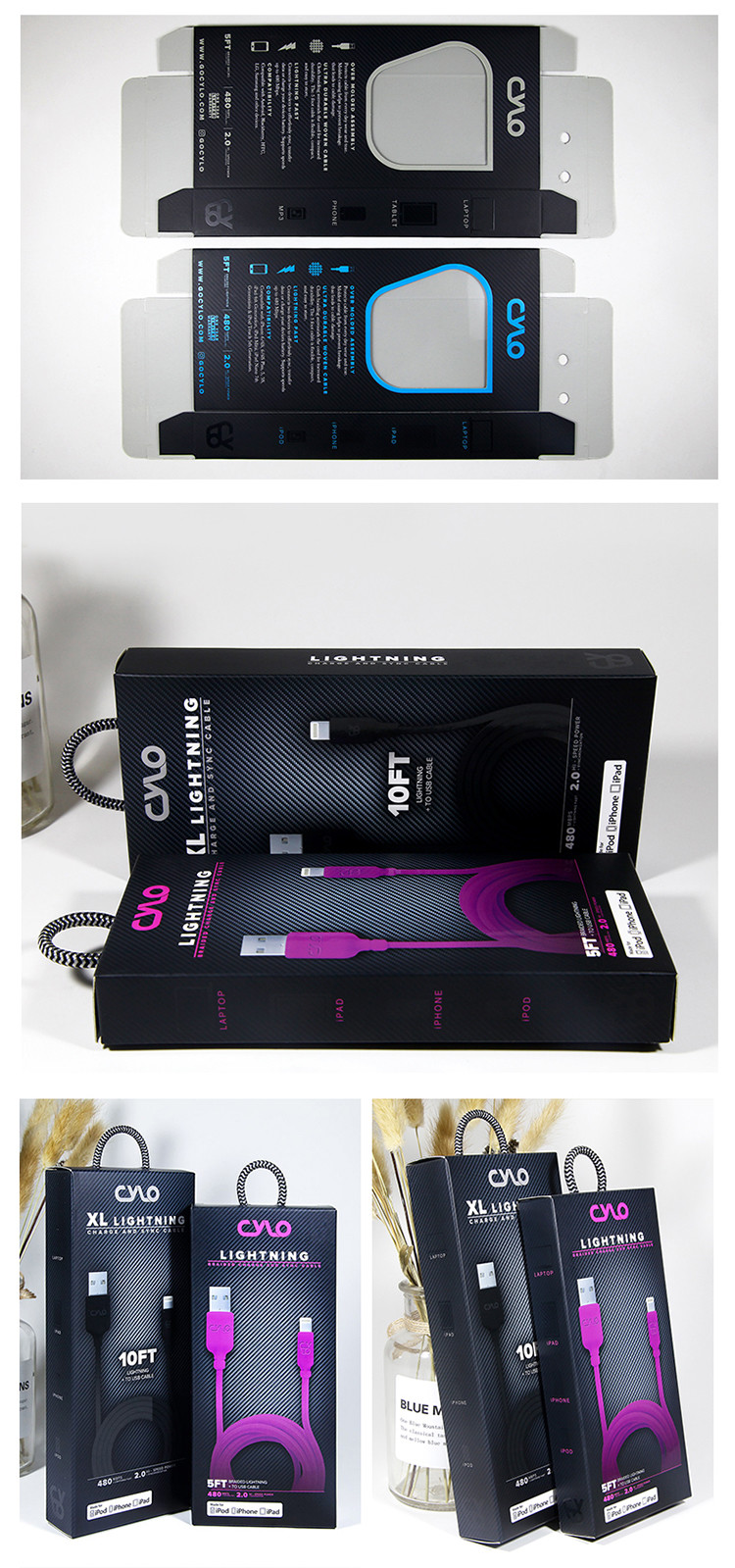 4C Printing Pantone USB Data Cable Packaging Box Custom Logo