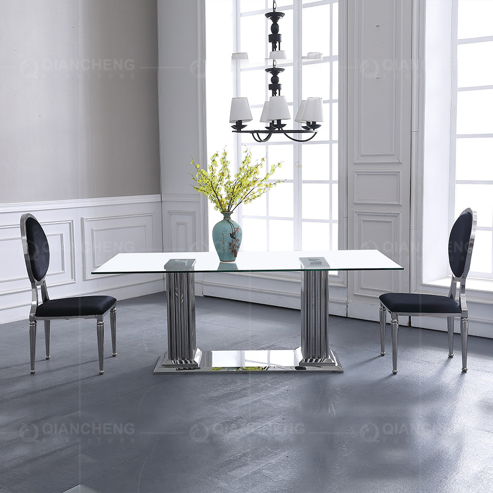1.2mm 201 SS Dining Tables Tempered Glass Modern Room Furniture
