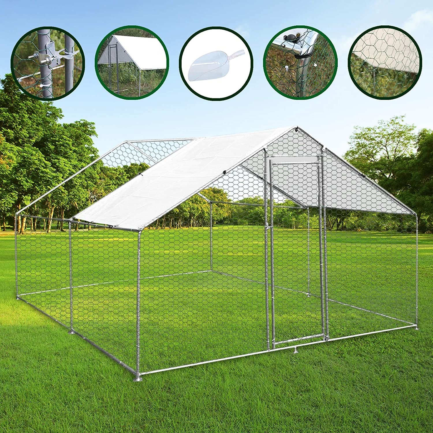 Large Walk In Chicken Cage Run Chicken Coop Run House Shade Cage 4x3m with Roof Cover Backyard