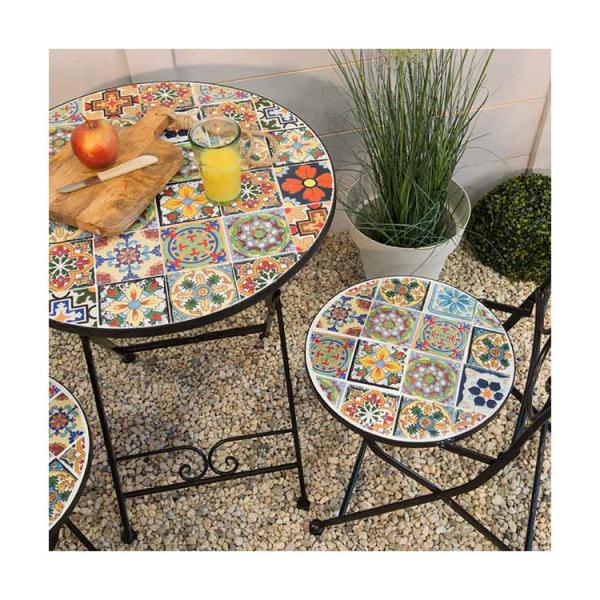 Buy cheap AJUNION 3pcs Outdoor Bistro Metal Table Chair Set Antique Mosaic Ceramic for Garden from wholesalers