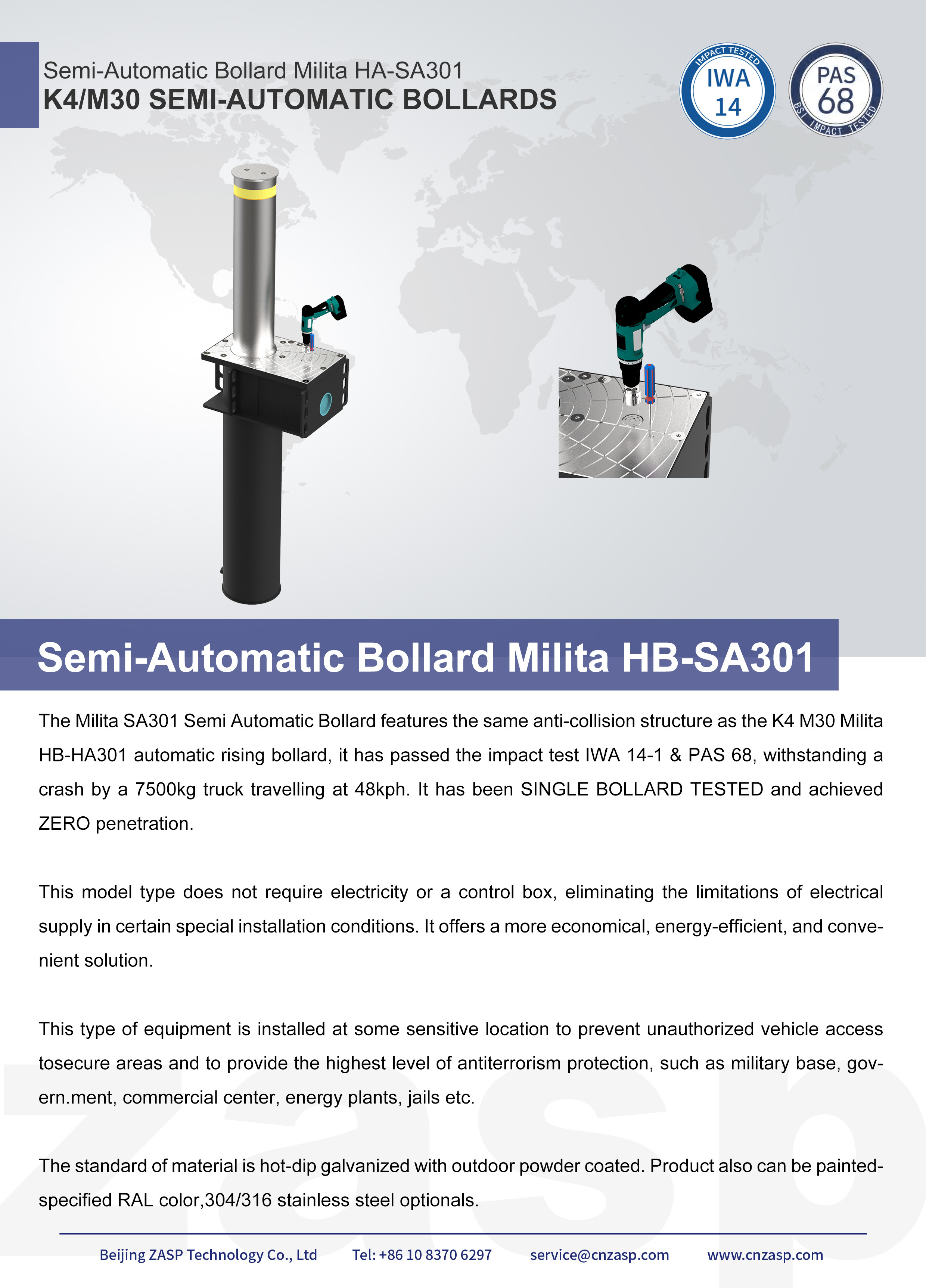 Crash Test Anti Ram Telescopic Bollards 1520mm Depth Q235 Carbon Steel Basement