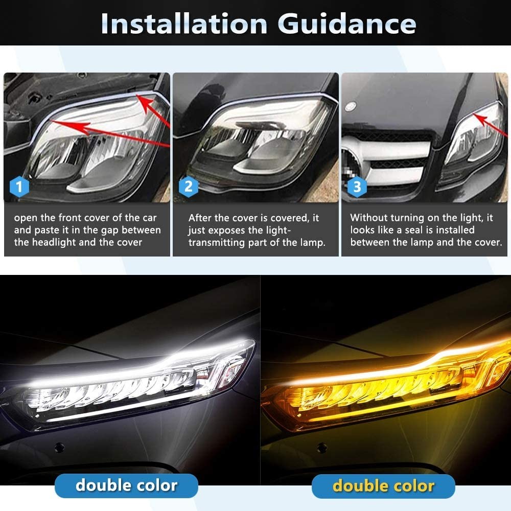 45CM 17.7" White Amber Flexible LED Day Time Running Light Flowing Bar Silicone DRL