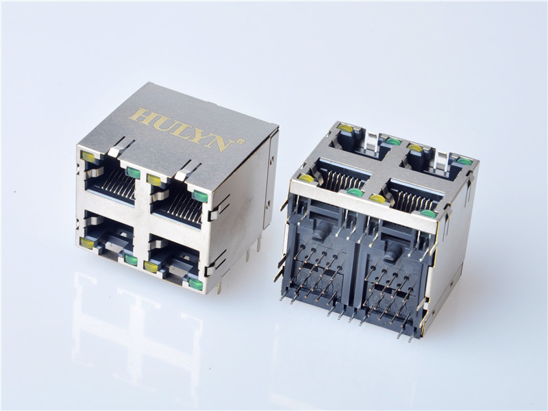 HULYN RJ45Jack, Shielded RJ45 Modular Jack Connector,with LEDs, 2x2 Ports,RJ45 connector LED