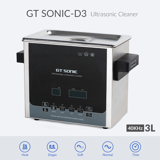 GT Sonic Cleaner Dental Ultrasonic Cleaner Double Power Heated Sonic Cleaner 3L 100W