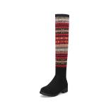 Christmas Pattern Patent PU Ladies Flat Boots Over The Knee Size 40-46