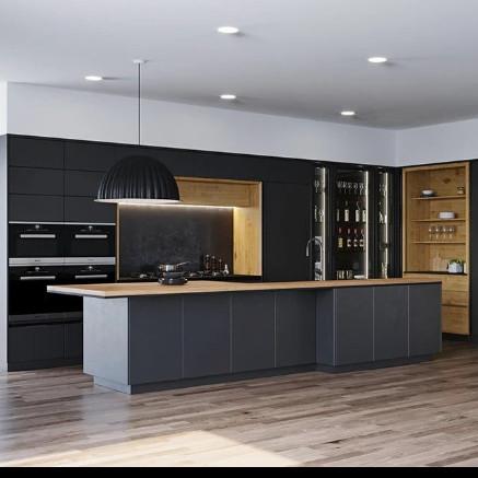 Buy cheap Custom Luxury Wood Grain MDF Moisture-Resistant Frameless Kitchen Cabinets Dubai Skyscraper Project Bulk Supplier Sink Apartment from wholesalers