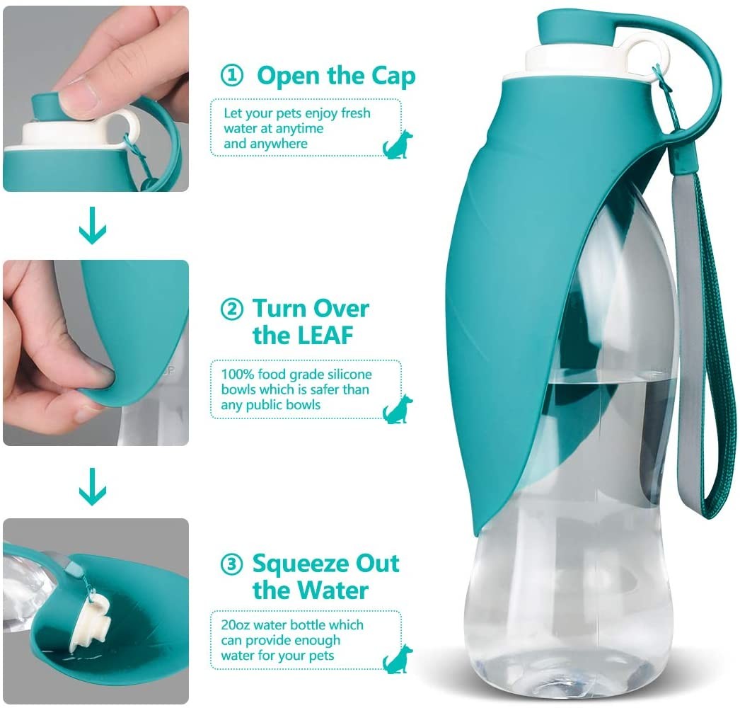 Pet Water Dispenser Feeder Container Portable with Drinking Cup Bowl Outdoor Hiking