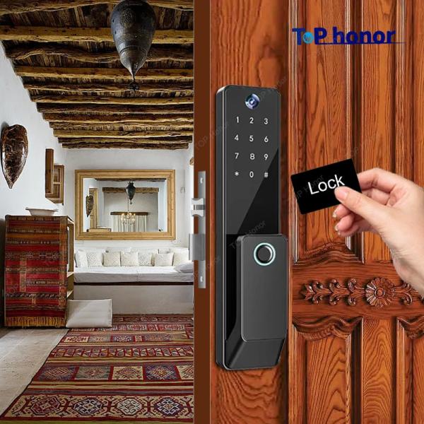 Buy cheap TH-506 Black Aluminium Full Auto Smart Entry Door Locks Biometric Code Card Key Tuya from wholesalers