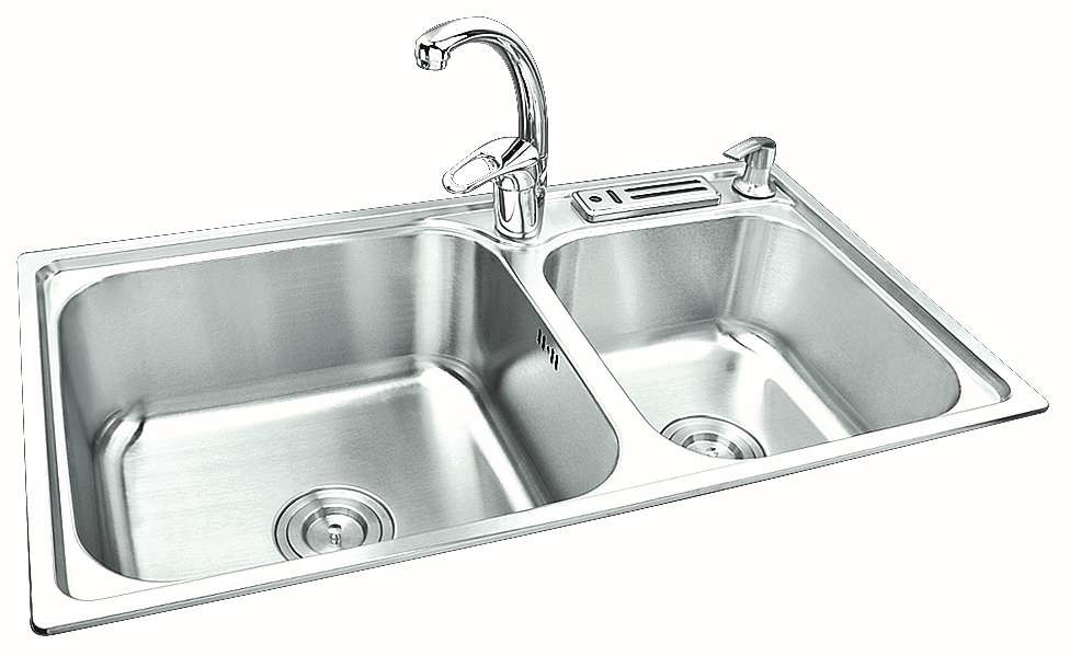 SS 304 Top Mount Stainless Steel Sink , Double Bowl Kitchen Sinks CE/UPC Certified