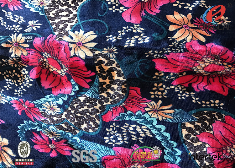 Flower Printed Elastic Spandex Velvet Fabric , Korea Velvet For Garment