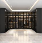 3C Bedroom Black Glass Door Walk In Closet Wardrobe Fibreboard 0.53*1.4*0.5