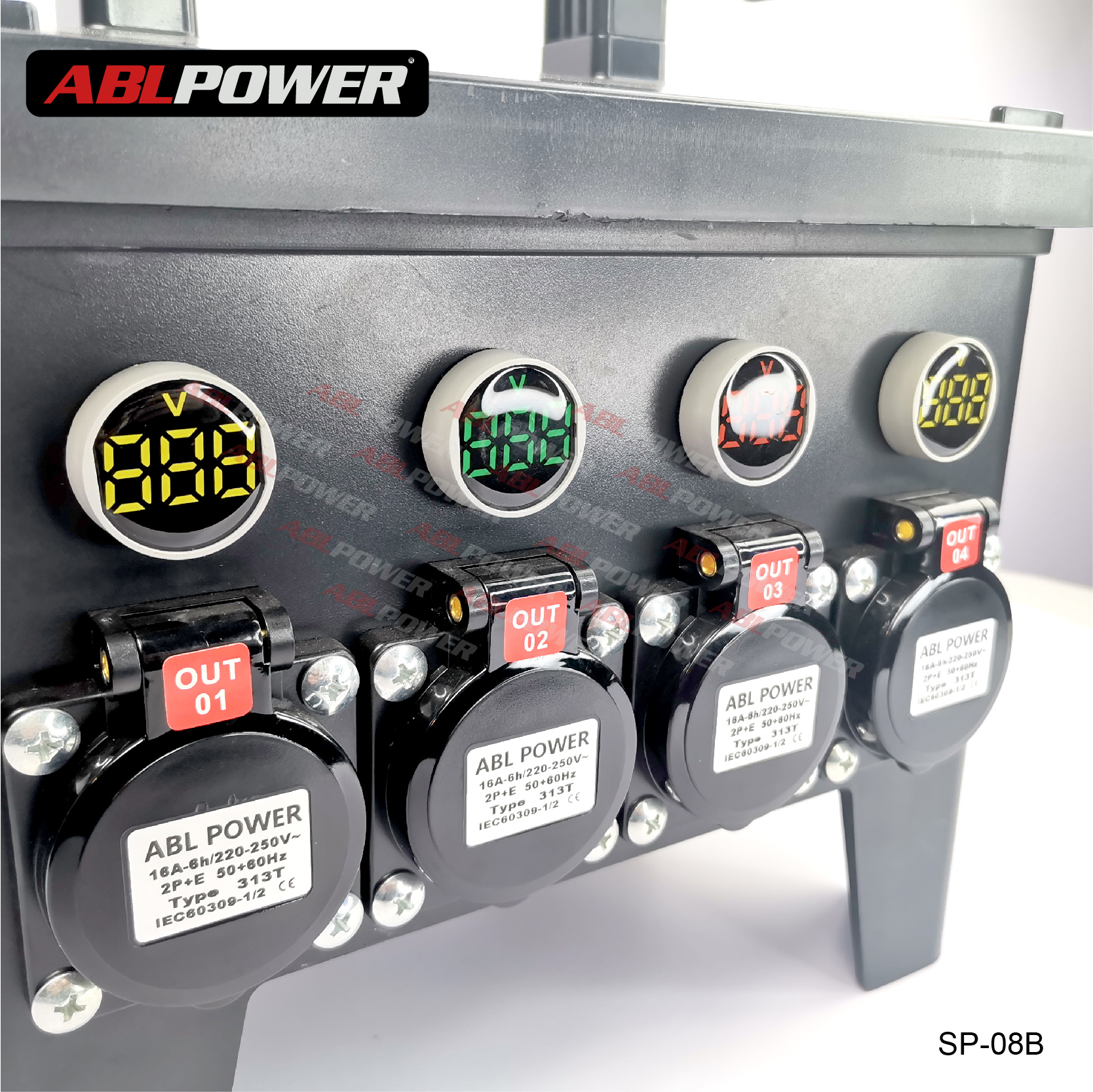Vlotage Meter Display 8 Way Output 3P 16A Power Distro Boxes