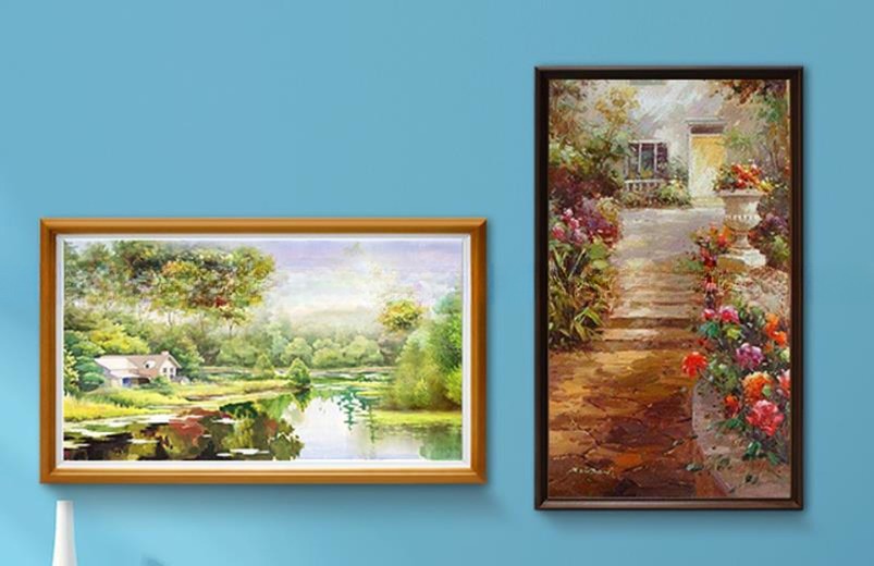 UHD 65" inch Large LCD LED digital video photo frame with Wood frame for NFT advertising display with wooden frame monitor