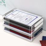 Clear A4 Document Storage Box with Wine Red Snap Tight Lid PET Files Documents
