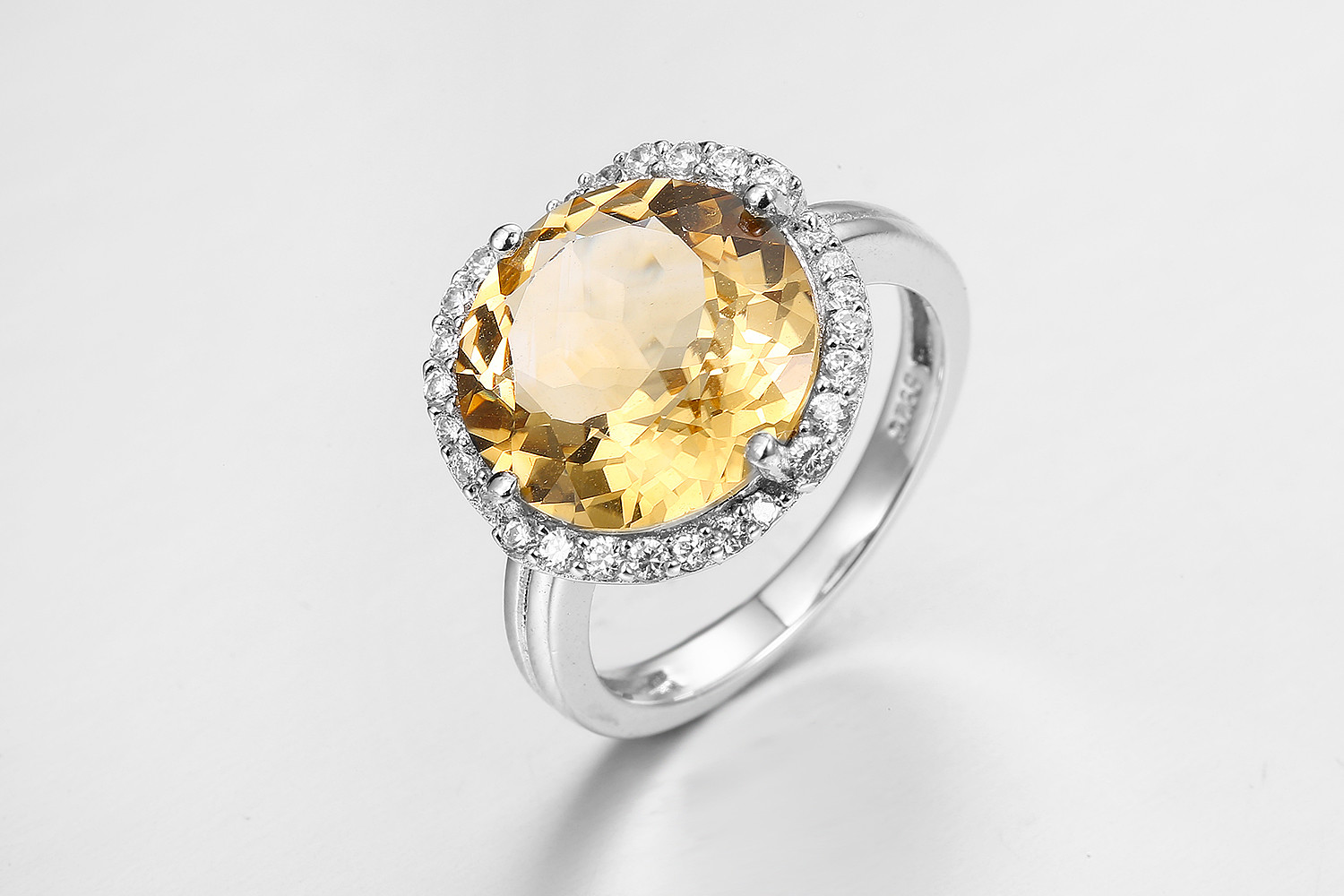 925 Silver Natural Citrine AAA Grade CZ Fashion Rings Lightweight 2.5g