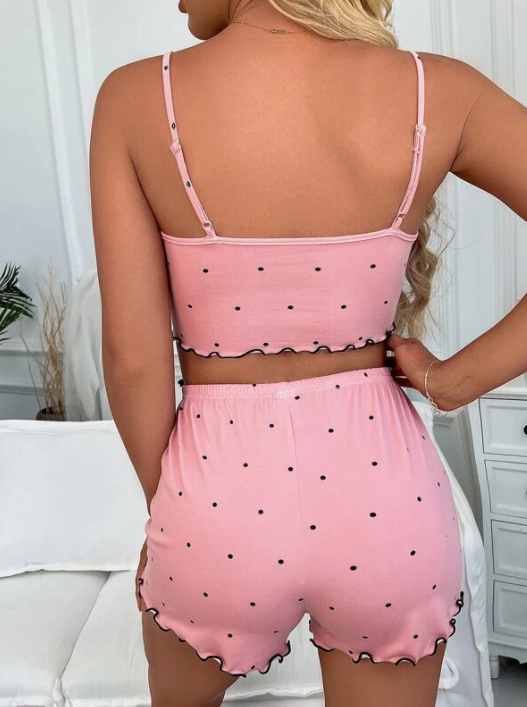 2pcs Soft Comfortable Sleepwear V-Neck Lace Floral Edge Sexy Pajamas For Women