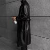 Buy cheap Csutom Men Leather Long Black Hip Hop Double Breasted Trench Coat from wholesalers
