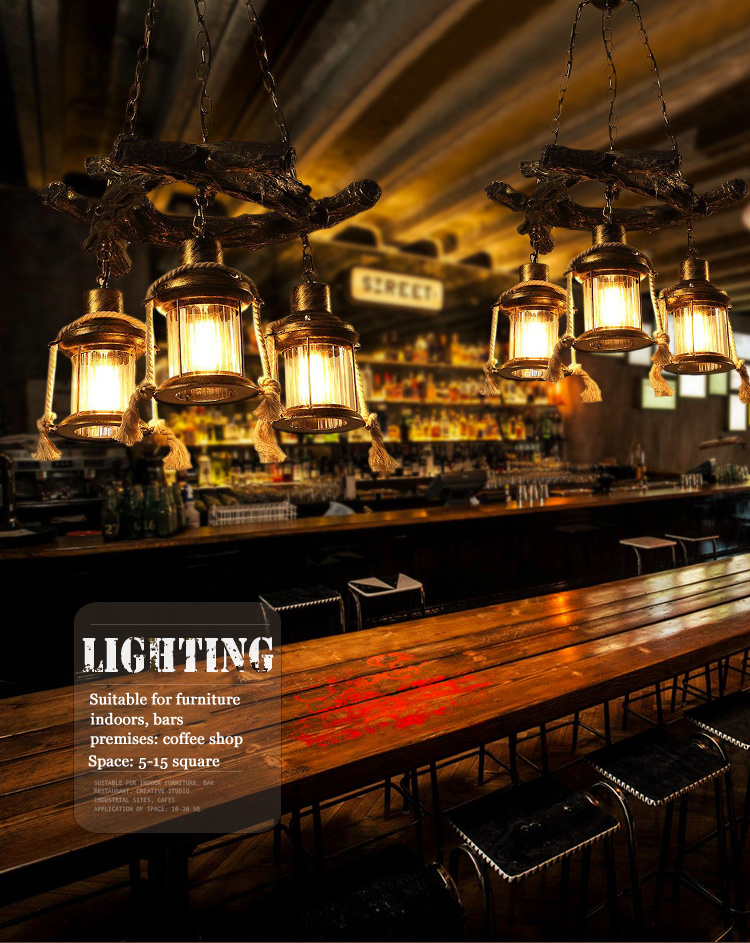 American Chandelier Loft Retro Industrial Cafe Bar Restaurant Bar Lighting Clothing Store Wooden chandelier(WH-VP-230)