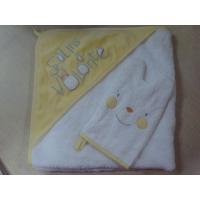 Buy cheap Anti-snag terry fabric white embroidered baby hooded towels with wash mitt product