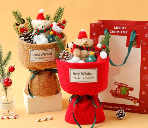 Christmas Plush Bear Flower Bouquet - Cute Gift for Her, Best Friend Holiday