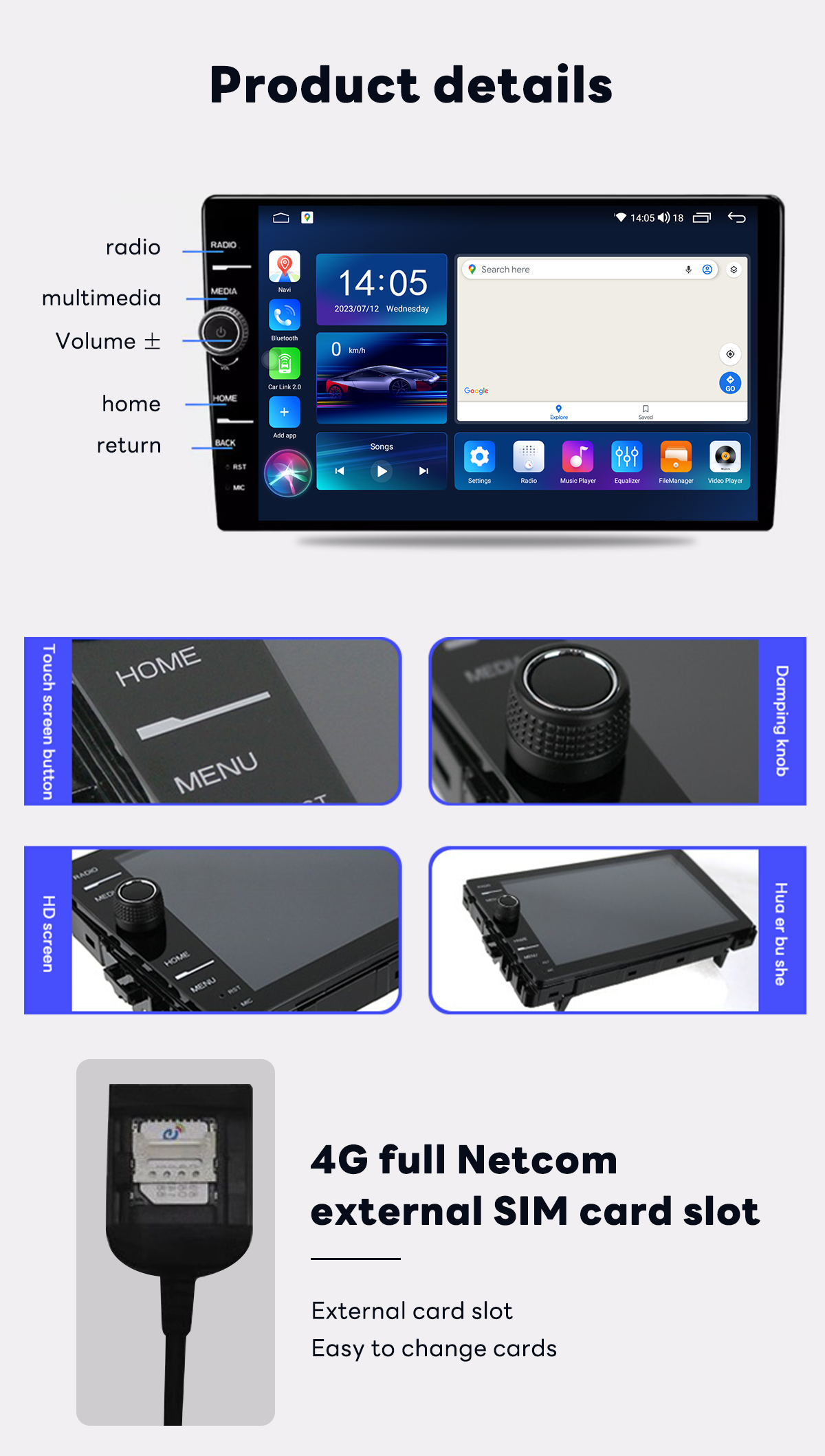 7862S 9/10 Inch Car Radio Touch Screen with GPS Navigation and OLED Display