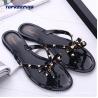 Buy cheap PVC Summer Black Flat Sandals Womens With Bow Rivet from wholesalers
