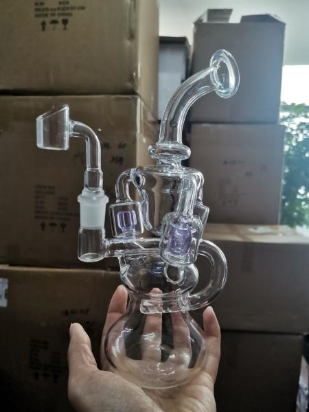 Buy cheap Feb Egg Purple Glass Bong Hookahs Recycler Glass Water Pipe With 14mm Banger from wholesalers
