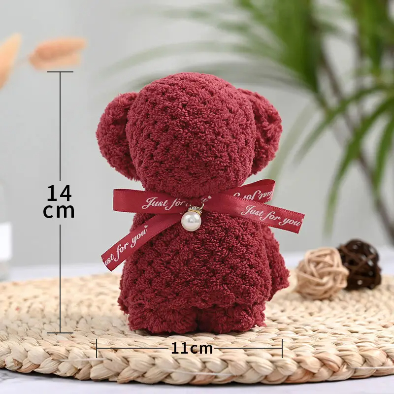 Solid Color Bunny Bear Shape Coral Velvet Hand Towel Polyester Towel for All Ages